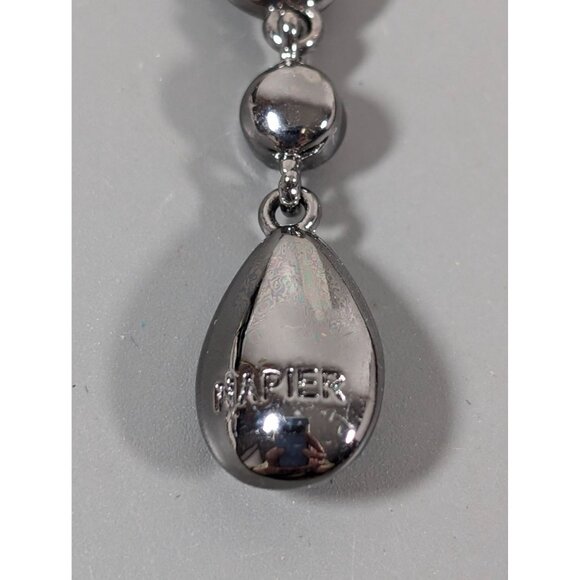 Napier Black Teardrop Oval Y-Drop Elegant Necklace Gray Metallic Gothic 19" - Picture 7 of 8